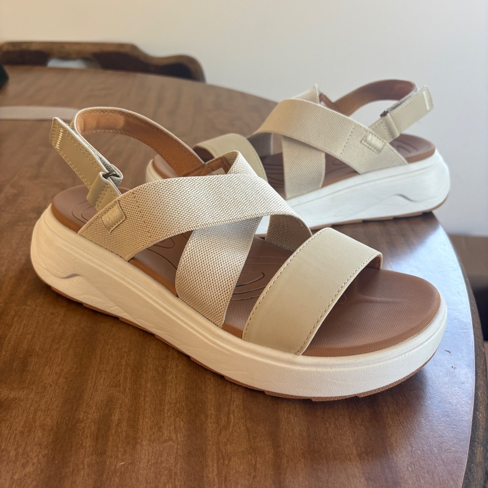 Vilanva Sandals Women 9 E-VIS076-01 Slingback Platform Beige Stretch